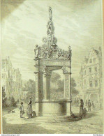 Allemagne Fontaine Puits Sculptée A Mayence 16ème 1874 - Prenten & Gravure