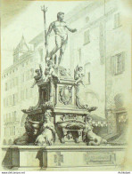 Italie Fontaine Publique A Bologne 17ème 1867 - Prints & Engravings