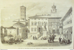 Italie Perouse Place Du Marche 1874 - Estampes & Gravures