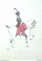 Costume Militaire Capitaine 4ème Régiment De Chasseurs En 1845 Signé Louis Vallet - Stiche & Gravuren