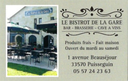 Carte De Visite - Le Bistrot De La Gare - Bar, Brasserie, Cave à Vin- Puisseguin (33) - Visiting Cards