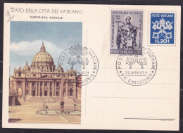 1963 Vaticano - Vatican INTERO POSTALE San Pietro Cartolina Postale L.20 + L.30 Annullo 22/11/63 St. Peter Square - Interi Postali