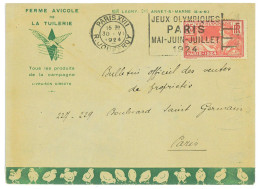 P3485 - FRANCE 30 6 24, DURING GAMES, SLOGAN CANCEL PARIS, R.JOUFFROY (SCARCE) LOCAL MAIL. ON 25 CENT OLYMPIC STAMP. - Zomer 1924: Parijs