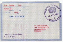 Cyprus 1964 UNEF Air Letter / Aerogramme - United Nations Emergency Force To Copenhagen, Denmark - Brieven En Documenten