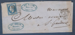 Napoléon   N° 14B Grand Bord De Feuille Sur Lettre De Toulouse - 1853-1860 Napoleone III