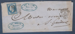 Napoléon   N° 14B Grand Bord De Feuille Sur Lettre De Toulouse - 1853-1860 Napoléon III.