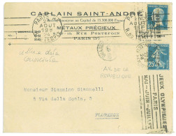 P3489 - FRANCE 21.8.24 VERY RARE ITEM, MACHINE CANCEL, DID NOT CANCELLED BOTH STAMPS, ON A LETTER TO ITALY, - Zomer 1924: Parijs