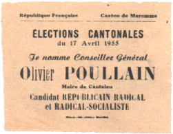 Seine Maritime : Canteleu : BULLETIN DE VOTE : élections Cantonales - 17 Avril 1955 : Oliv. Poullain : Canton De Maromme - Canteleu