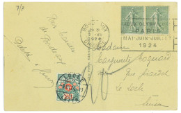 P3491 - FRANCE, 7.7.24 DURING GAMES, 2 CERES 15 CT. STAMPS TO SWITZERLAND, CANCELLED WITH SLOGAN CANCEL BORDEAUX (RARE) - Summer 1924: Paris