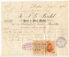 Great Britain 1898 Receipt With Embossed 1p. Revenue Stamp; London - F.G. Buhl, Boot & Shoe Maker, Piccadilly - Revenue Stamps