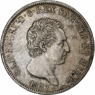 Royaume De Sardaigne, Carlo Felice, 5 Lire, 1827, Genoa, Argent, TTB+, KM:116 - Italian Piedmont-Sardinia-Savoie