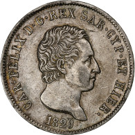 Royaume De Sardaigne, Carlo Felice, 5 Lire, 1829, Genoa, Argent, TTB+, KM:116 - Piémont-Sardaigne-Savoie Italienne