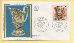 FDC N° 1877 – EUROPA 76 (Céramique – Faïence De Strasbourg) – 75 Paris 8/05/1976 (soie) - 1970-1979