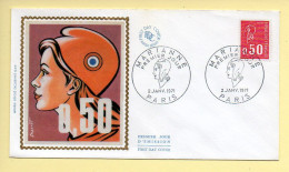 FDC N° 1664 – Marianne 0,50 – 75 Paris 2/01/1971 (soie) - 1970-1979