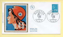 FDC N° 1663 – Marianne 0,45 – 75 Paris 6/02/1971 (soie) - 1970-1979
