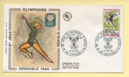FDC N° 1546 – Xème Jeux Olympiques D'hiver Grenoble 1968 (Patinage Artistique) – 38 Grenoble 27/01/1968 (soie) - 1960-1969
