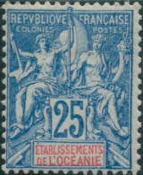 French Oceania 1892 SG17 25c Blue And Red Navigation And Commerce MH - Sonstige & Ohne Zuordnung