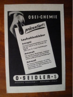 Publicité Pour Industrie De La Chaussure En RFA 1958 Colle Pour Semelle O Seidler KG Chemie Laufsohlenkleber Hamburg - Publicités