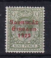 Ireland: 1922/23   KGV OVPT    SG61    9d    Olive-green  MH - Nuevos