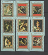 Ajman 1972 Nude Paintings Botticelli, Rubens Etc. Set Of 16 S/s Blue Background MNH - Desnudos