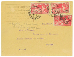 P3495 - FRANCE , 0,75 RATE TO SWITZERLAND, 3 0,25 OLYMPIC GAMES STAMPS TO MAKE THE FULL RATE. 24.6.24, DURING GAMES - Ete 1924: Paris