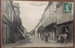 Cpa Dordogne 24, THENON, La Grande Rue , Animée, Enseigne Et Plaque Tabac, Café, Régie, éd Bessot-Guionie - Autres & Non Classés