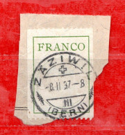 SVIZZERA-SUISSE° -1927 -  ETIQUETTES FRANCO. Zum. 3.  Mi ///.  Cad. ZAZIWIL. Obliterer. - Portofreiheit