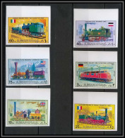 Ajman - 2663a/ N° 1197/1202 B Trains Train Old Locomotives Non Dentelé Imperf ** MNH Rocket Lafayette Tenderlok - Ajman