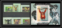 Ajman - 2647e/ N° 2925/2930 B + 530 B Apes And Monkeys Singes Non Dentelé Imperf ** MNH Coin De Feuille 1973 - Scimmie