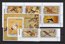 Ajman - 2638b N°809/816 A Bloc N°273 A HOKUSAI Cigogne Crane Stork Oiseaux Birds Peinture Tableaux Paintings ** MNH - Storks & Long-legged Wading Birds