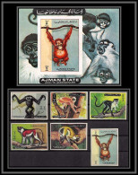 Ajman - 2647/ N° 2925/2930 B + 530 B Apes And Monkeys Singes Non Dentelé Imperf ** MNH 1973 - Ajman