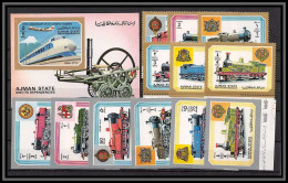 Ajman - 2665d/ N° 1850/1855 A/B + Bloc 242 Trains Train Locomotives Non Dentelé Imperf ** MNH 1972 Monorail Japan - Ajman