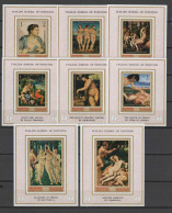 Ajman - Manama 1971 Paintings Botticelli, Raffael, Titian, Corregio Etc. Set Of 8 S/s Imperf. MNH - Andere & Zonder Classificatie