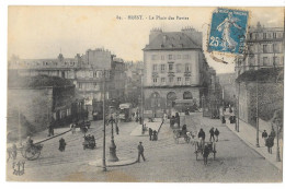 Cpa. 29 BREST - Place Des Portes (animée, Attelages, Tramway)   Ed.  F.T. Brest  N° 89 - Brest