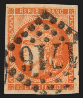 N°48, Cérès Bordeaux 40c Orange, Oblitéré GC 1716 Grenoble, Signé CALVES - TB - 1870 Uitgave Van Bordeaux