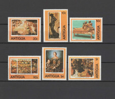 Antigua 1980 Paintings Botticelli, Donatello, Von Bosch Etc. Set Of 6 MNH - Other & Unclassified