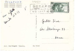 CARTOLINA COMO CON ANNULLO TARGHETTA PESARO - 1946-60: Poststempel