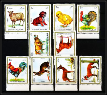 Fujeira - 1572/ N° 1295/1304 A Animals Animaux 1972 Horse Hare Fox Dog Sheep Cock Turckey ** MNH  - Paarden