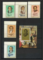 Fujeira - 1555A/ N° 732/736 + N° 67 A Ludwig Van Beethoven Compositeur Composer Musique Music ** MNH Coin De Feuille - Music