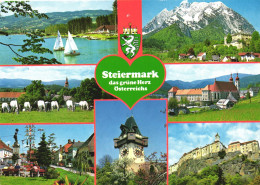 STYRIA, MULTIPLE VIEWS, ARCHITECTURE, LAKE, BOATS, HORSES, ANIMAL, STATUE, TOWER WITH CLOCK, MOUNTAIN, AUSTRIA, POSTCARD - Other & Unclassified