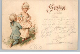 KINDER - Kinderpaar In Historischen Kostümen, Lithographie 1898 - Kinder-Zeichnungen