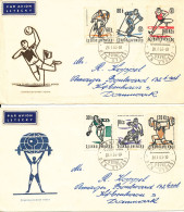 Czechoslovakia FDC  28-1-1963 SPORT Complete Set Of 6 On 2 Covers Sent To Denmark - FDC