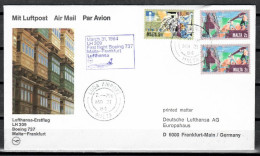 1984 Malta - Frankfurt   Lufthansa First Flight, Erstflug, Premier Vol ( 1envelope ) - Other (Air)