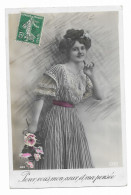 CPA RARE Circulée En 1911 - Pour Vous Mon Cœur Et Ma Pensée - LEDA 489 - Femme Vêtue D'une Robe Rayée Verte Et Noire - - Femmes