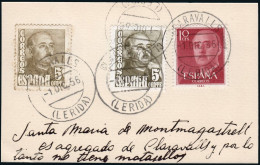 Lérida - Edi O TP 1143 - Postal Mat "Claravalls 01/12/56" + Manuscrito "Santa María De Montmagastrell Es Agregado..." - Brieven En Documenten