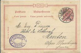 ALLEMAGNE CARTE 10p  LEIPZIG POUR MENTON ( ALPES MARITIMES ) DE 1898   LETTRE COVER - Lettres & Documents