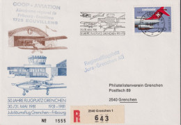1981 Schweiz, R-Brief, Zum:CH 823, Mi:CH 1465, ⵙ= 50 J. Flugplatz Grenchen - Storia Postale