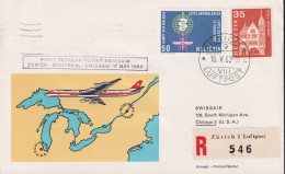 1962 Schweiz, R-Brief, Erstflug: Zürich-Montreal-Chicago, Zum:CH 388+361 Mi:CH 750+702, - Primeros Vuelos
