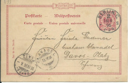ALLEMAGNE CARTE 10p  BERLIN - DAVOS - CLAVADEL  ( SUISSE ) DE 1896   LETTRE COVER - Storia Postale