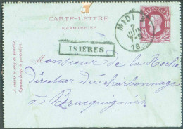 N°45 - 5 Cent. En Complément Sur E.P. Carte 5cent. Obl. Sc Ambulant OUEST 3 Du 19 Mars 1886 + Griffe MOUSCRON Vers Lange - Postbladen